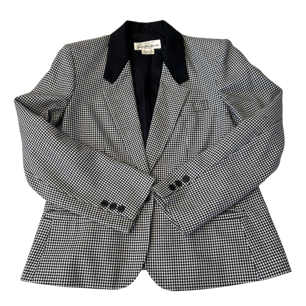 VTG Saks Fifth Ave Women's Pure Wool Blazer 10 Houndstooth Lined